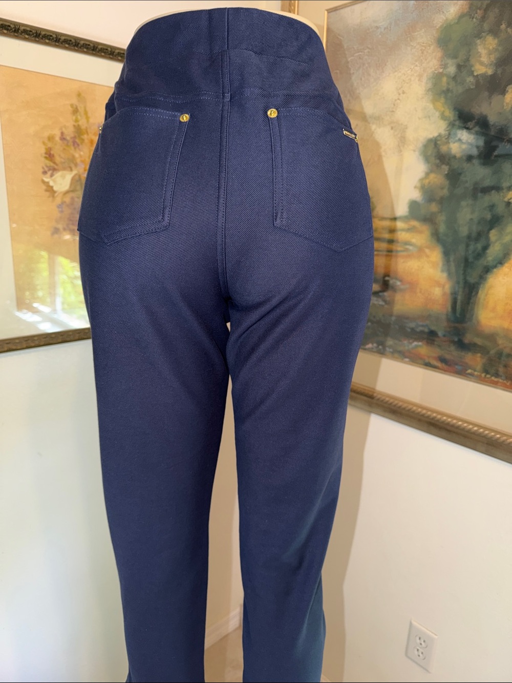 Michael Kors Pull On Navy Crop/Ankle Stretch Knit Pants Size Large - Picture 7 of 10